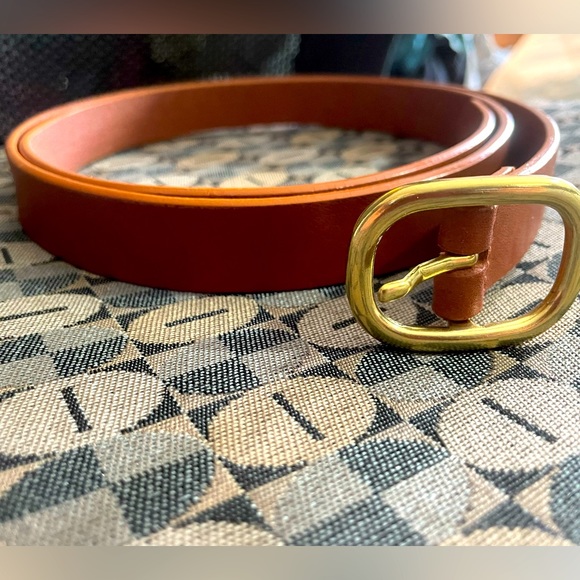 Reitmans Accessories - Reitmans Cognac Leather Belt — Gold Buckle | Size XXL | Made in Canada